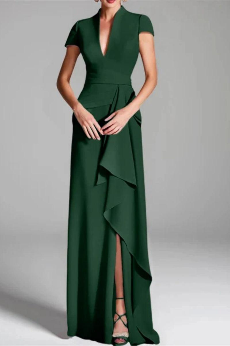 Sheath Column V Neck Short Sleeves Floor Length Mother Dresses CM0377 - COCOMELODY