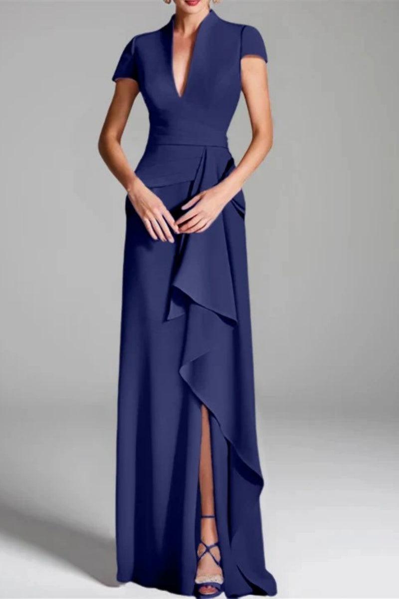 Sheath Column V Neck Short Sleeves Floor Length Mother Dresses CM0377 - COCOMELODY