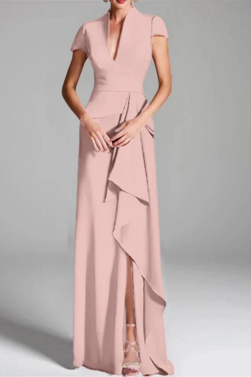 Sheath Column V Neck Short Sleeves Floor Length Mother Dresses CM0377 - COCOMELODY