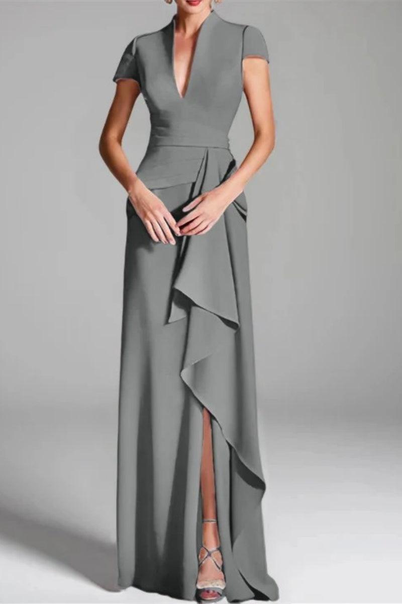 Sheath Column V Neck Short Sleeves Floor Length Mother Dresses CM0377 - COCOMELODY