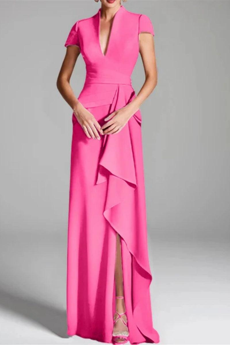 Sheath Column V Neck Short Sleeves Floor Length Mother Dresses CM0377 - COCOMELODY