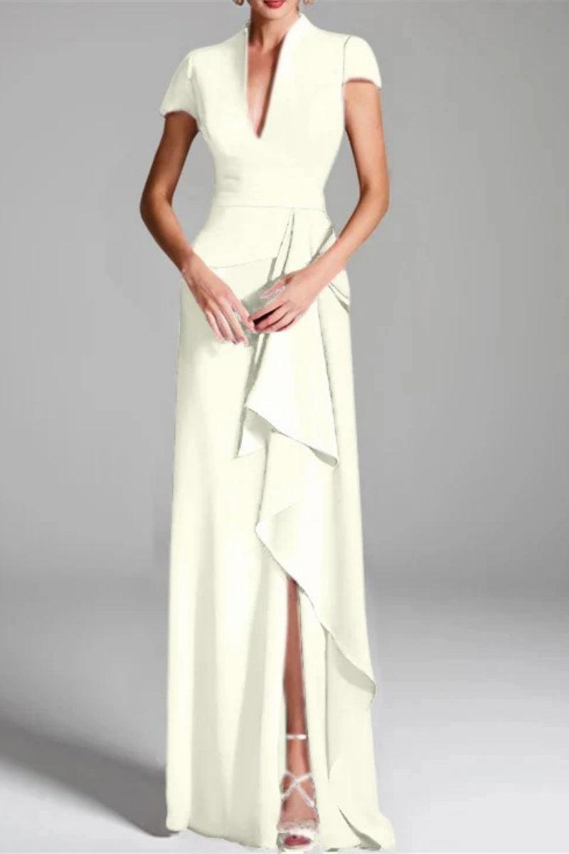 Sheath Column V Neck Short Sleeves Floor Length Mother Dresses CM0377 - COCOMELODY