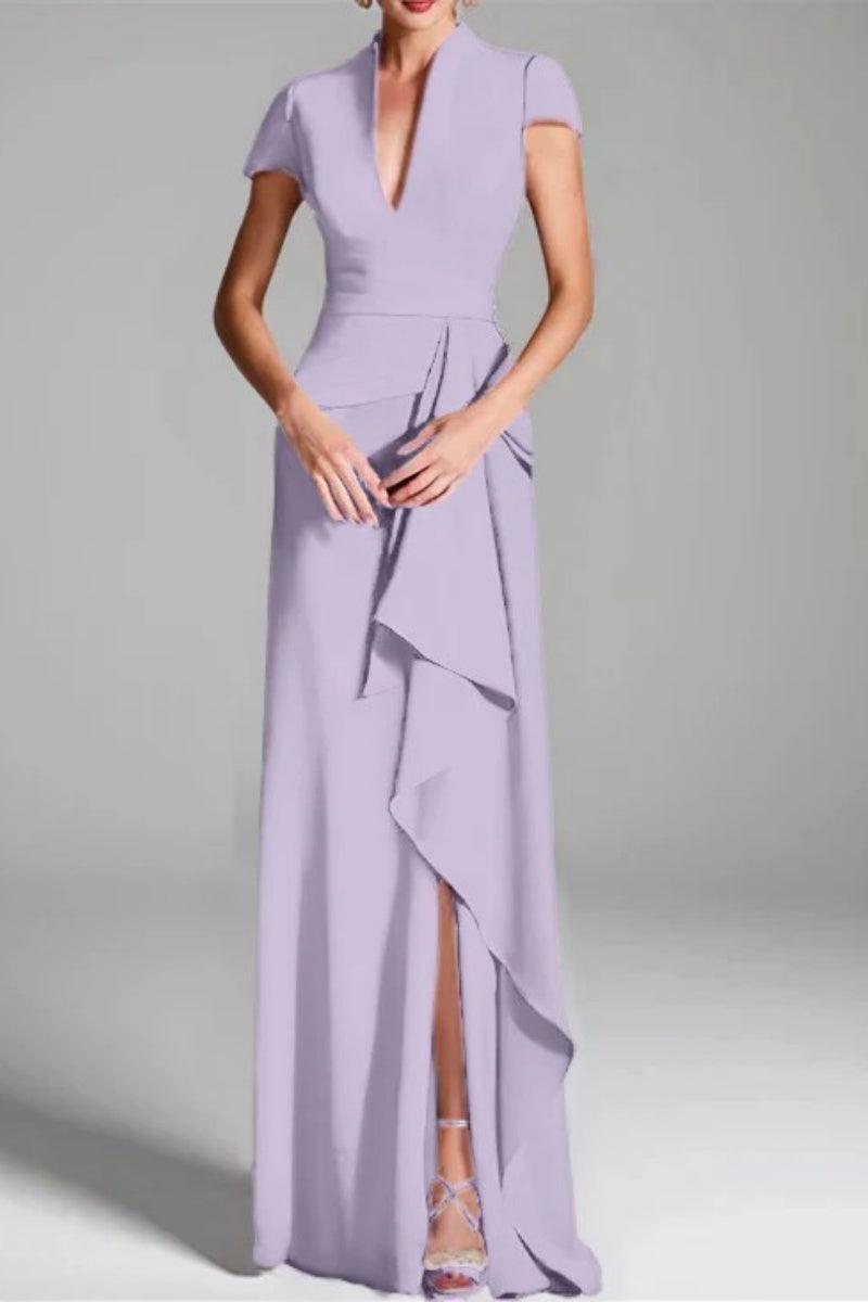 Sheath Column V Neck Short Sleeves Floor Length Mother Dresses CM0377 - COCOMELODY