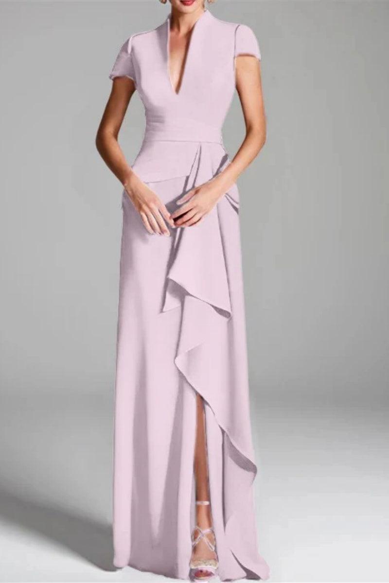 Sheath Column V Neck Short Sleeves Floor Length Mother Dresses CM0377 - COCOMELODY