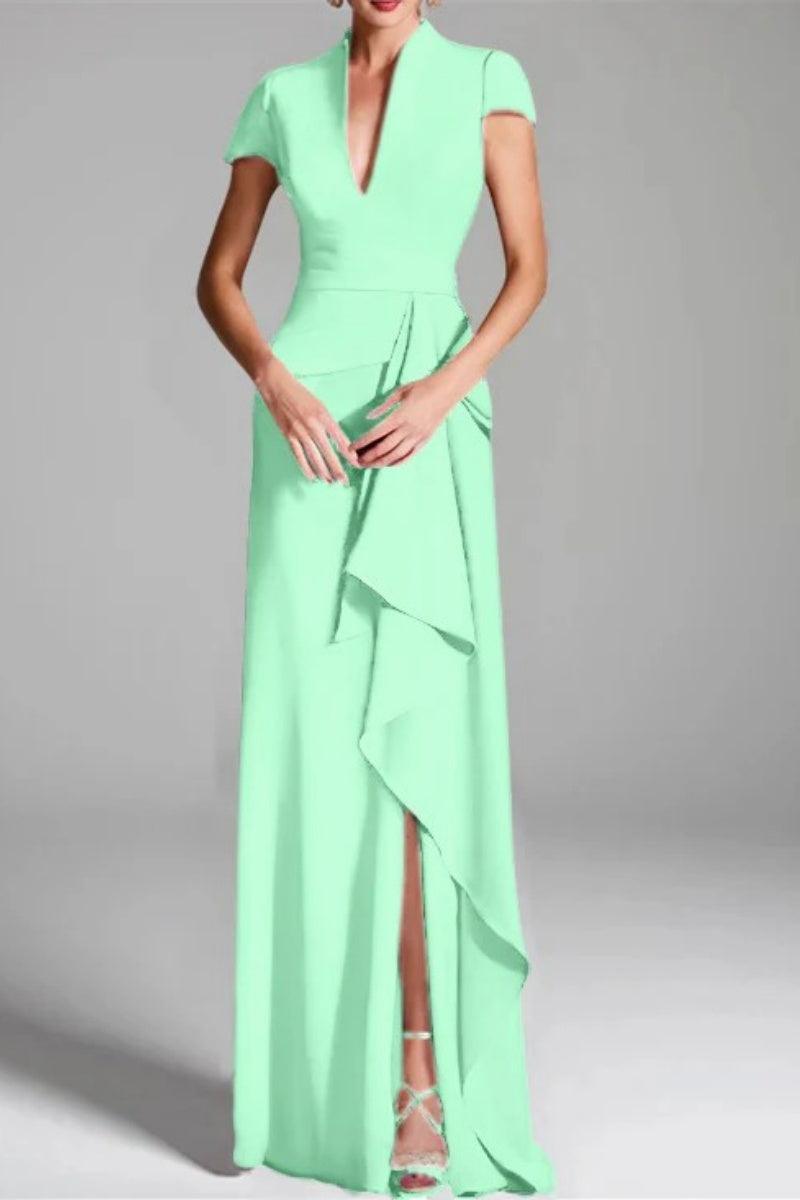 Sheath Column V Neck Short Sleeves Floor Length Mother Dresses CM0377 - COCOMELODY