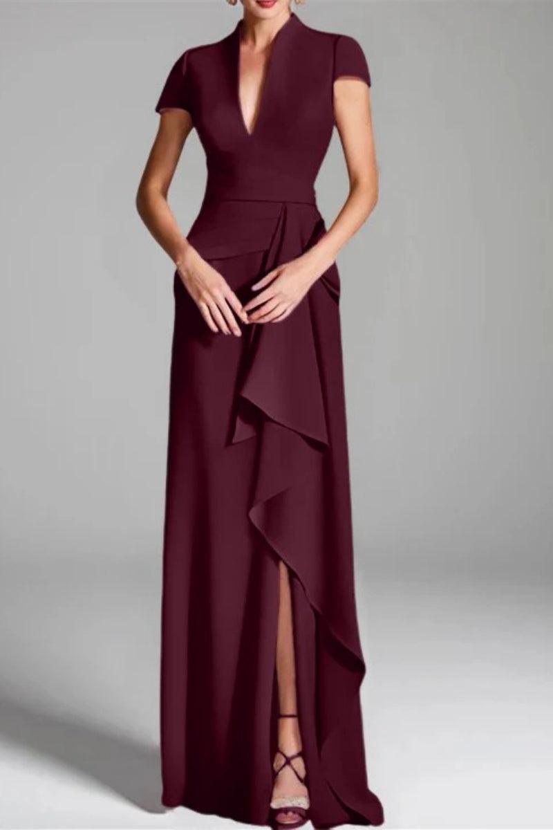 Sheath Column V Neck Short Sleeves Floor Length Mother Dresses CM0377 - COCOMELODY