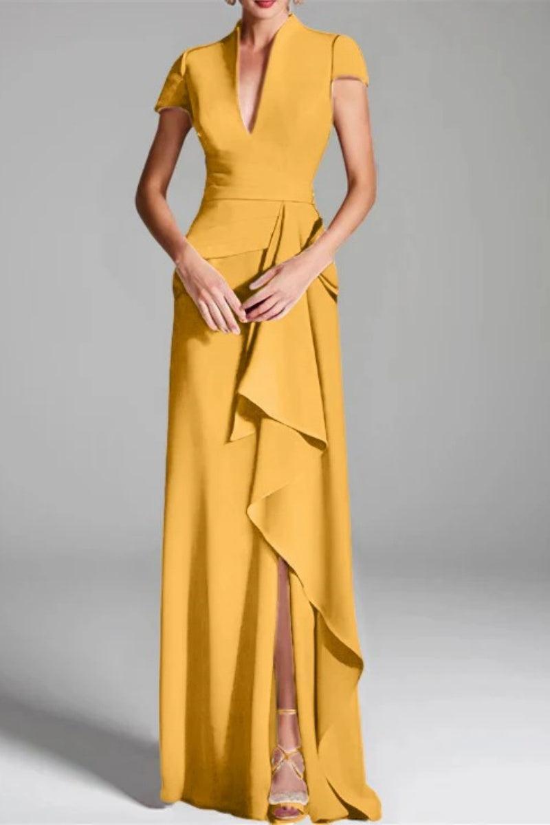 Sheath Column V Neck Short Sleeves Floor Length Mother Dresses CM0377 - COCOMELODY