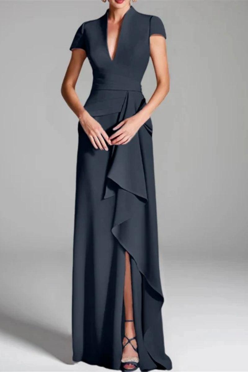 Sheath Column V Neck Short Sleeves Floor Length Mother Dresses CM0377 - COCOMELODY