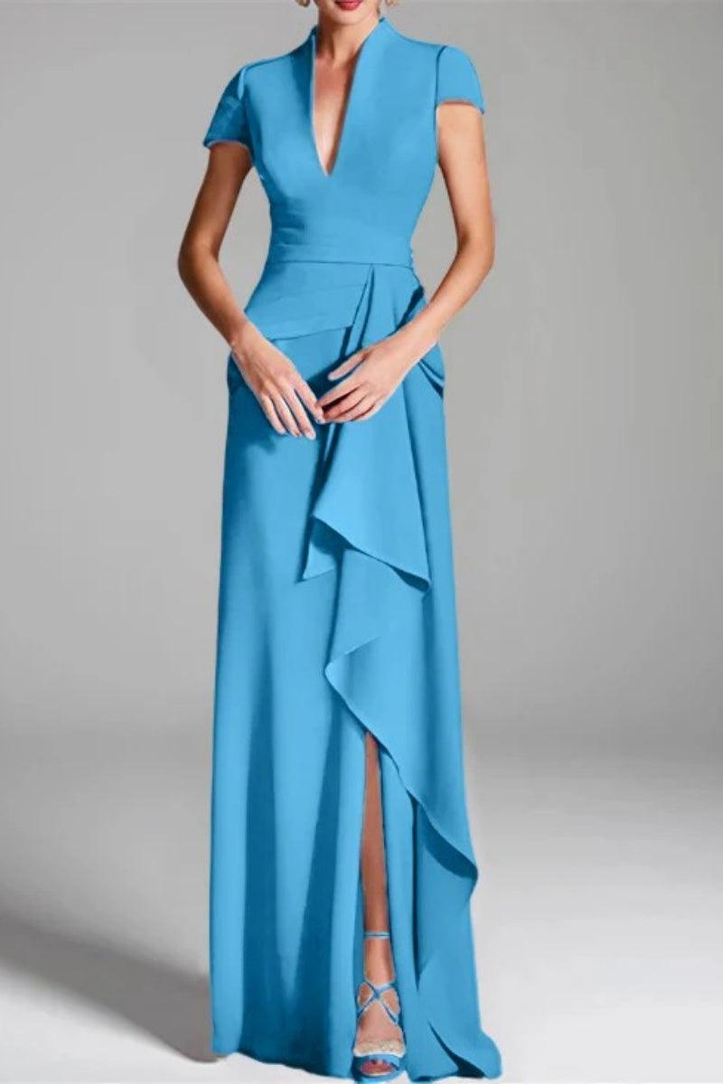 Sheath Column V Neck Short Sleeves Floor Length Mother Dresses CM0377 - COCOMELODY