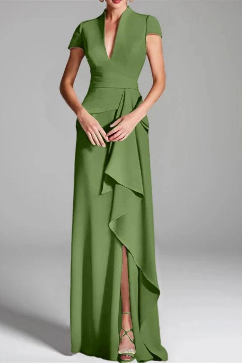 Sheath Column V Neck Short Sleeves Floor Length Mother Dresses CM0377 - COCOMELODY