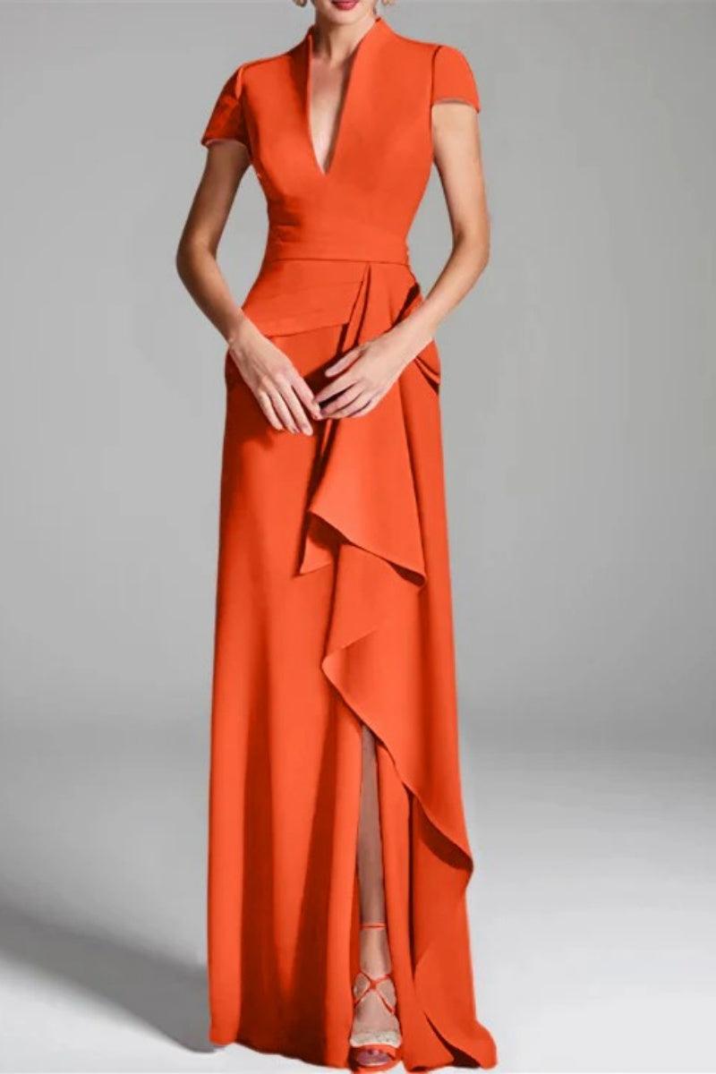 Sheath Column V Neck Short Sleeves Floor Length Mother Dresses CM0377 - COCOMELODY