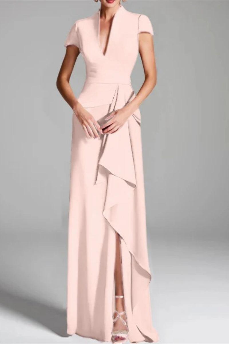 Sheath Column V Neck Short Sleeves Floor Length Mother Dresses CM0377 - COCOMELODY
