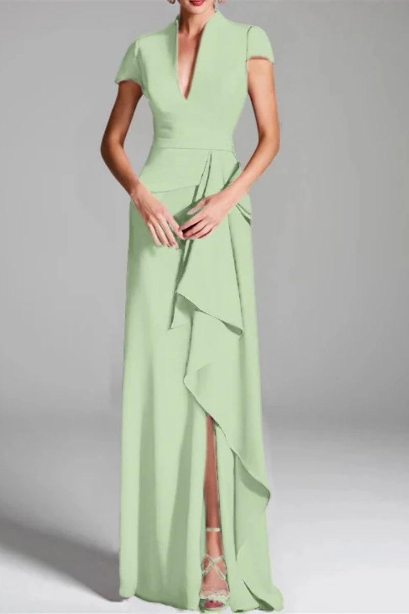 Sheath Column V Neck Short Sleeves Floor Length Mother Dresses CM0377 - COCOMELODY
