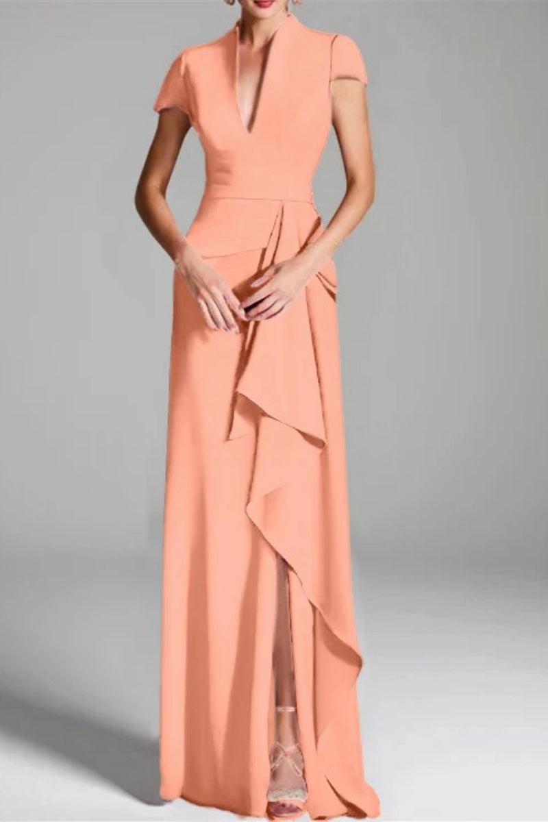 Sheath Column V Neck Short Sleeves Floor Length Mother Dresses CM0377 - COCOMELODY
