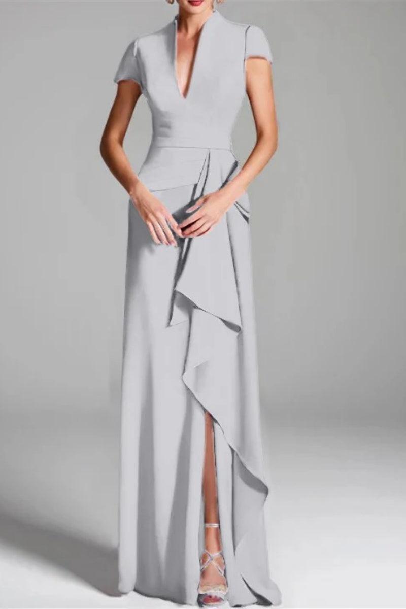 Sheath Column V Neck Short Sleeves Floor Length Mother Dresses CM0377 - COCOMELODY