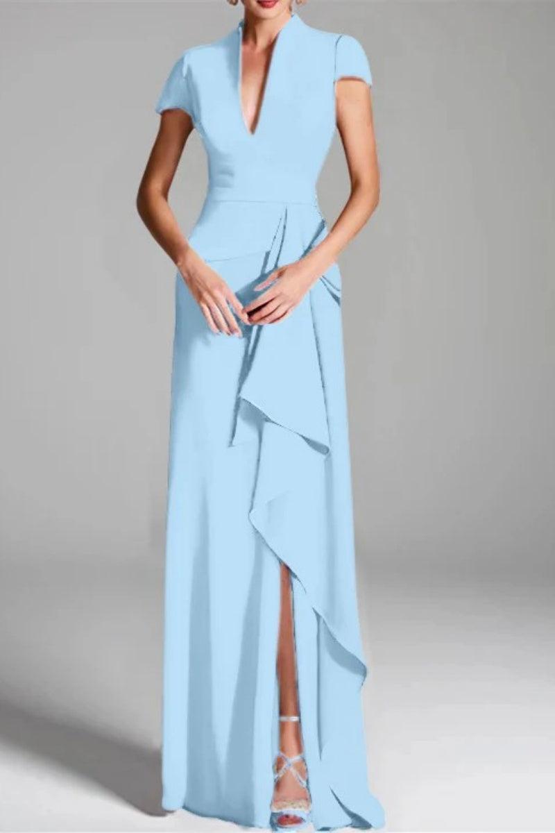 Sheath Column V Neck Short Sleeves Floor Length Mother Dresses CM0377 - COCOMELODY