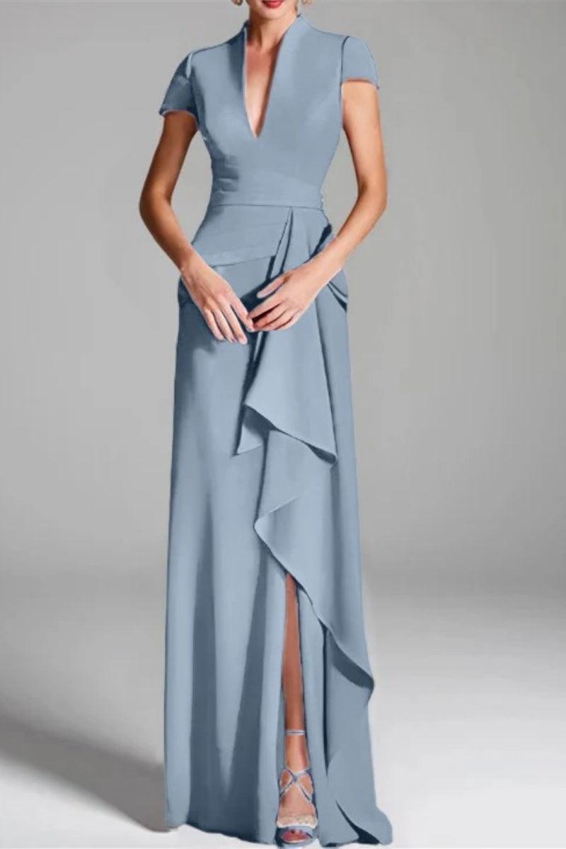 Sheath Column V Neck Short Sleeves Floor Length Mother Dresses CM0377 - COCOMELODY