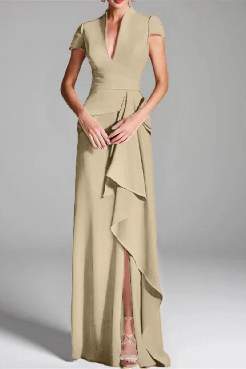 Sheath Column V Neck Short Sleeves Floor Length Mother Dresses CM0377 - COCOMELODY