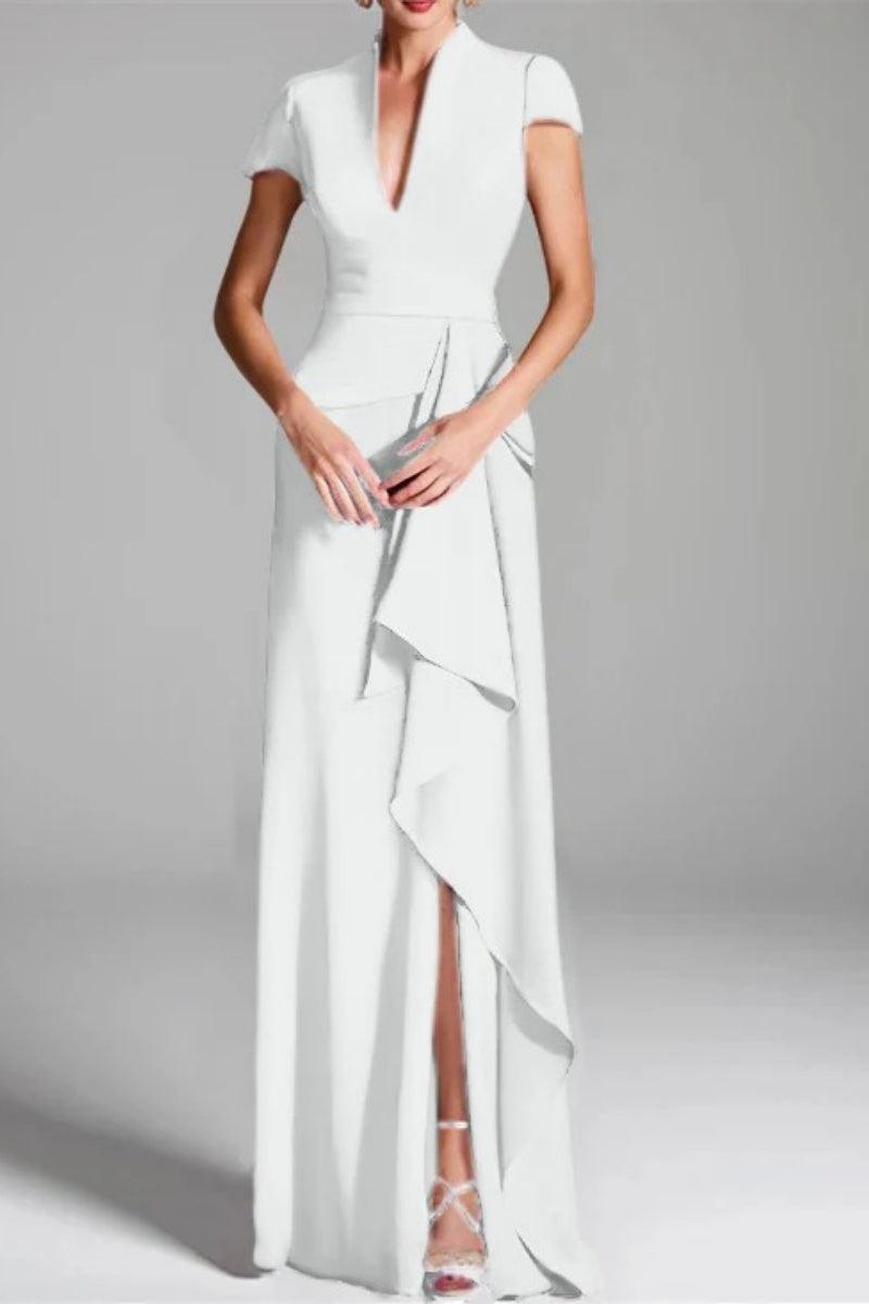 Sheath Column V Neck Short Sleeves Floor Length Mother Dresses CM0377 - COCOMELODY