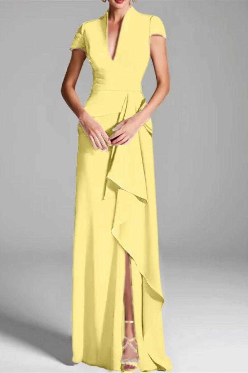 Sheath Column V Neck Short Sleeves Floor Length Mother Dresses CM0377 - COCOMELODY