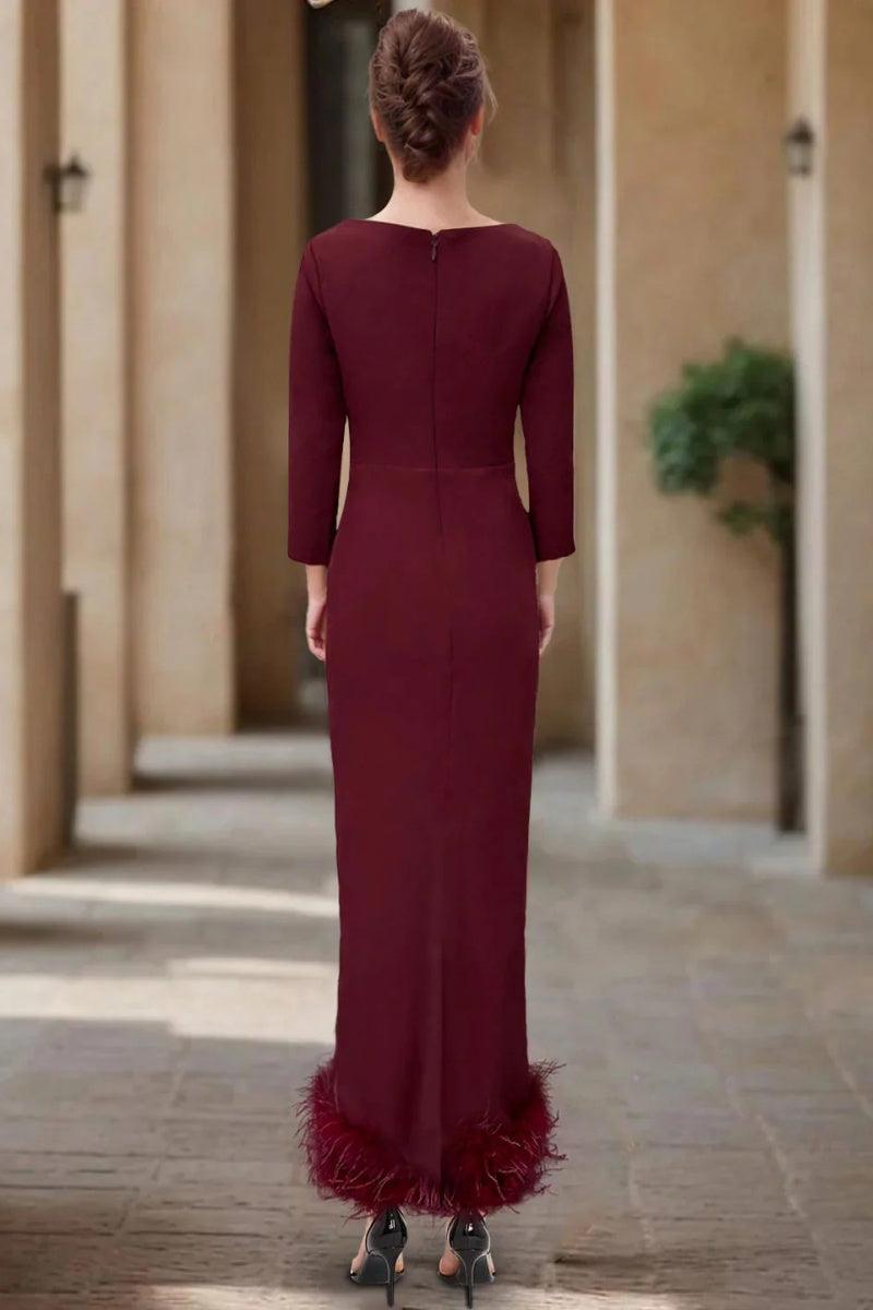 Sheath Column Scoop Neck Ankle Length Feather Mother Dresses CM0378