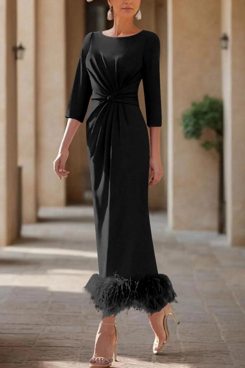 Sheath Column Scoop Neck Ankle Length Feather Mother Dresses CM0378 - COCOMELODY