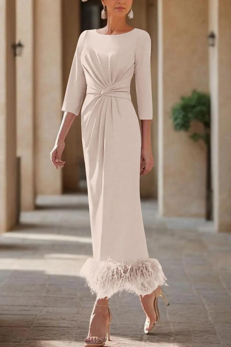Sheath Column Scoop Neck Ankle Length Feather Mother Dresses CM0378 - COCOMELODY