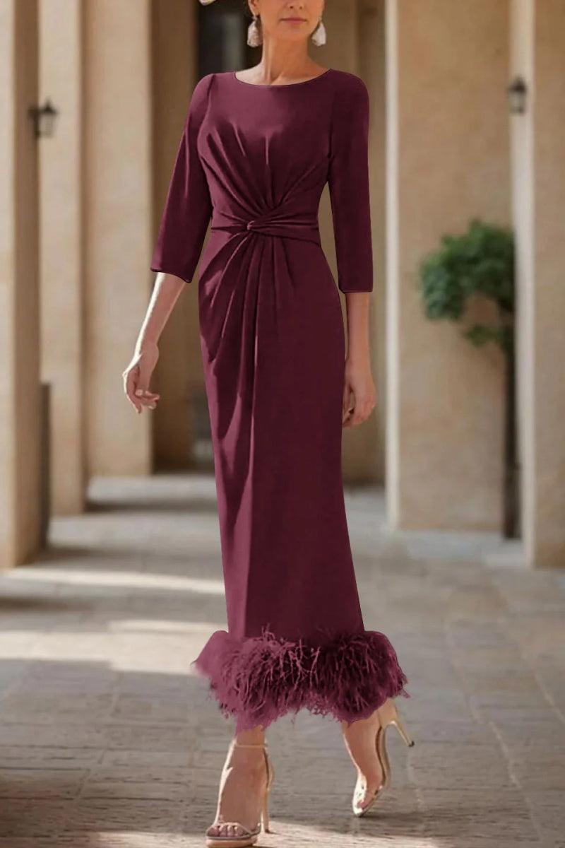 Sheath Column Scoop Neck Ankle Length Feather Mother Dresses CM0378 - COCOMELODY