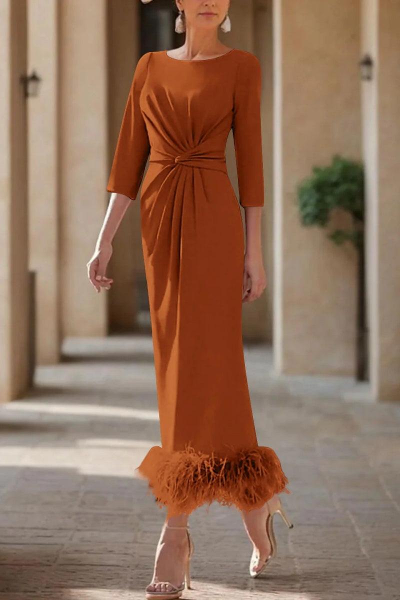 Sheath Column Scoop Neck Ankle Length Feather Mother Dresses CM0378 - COCOMELODY
