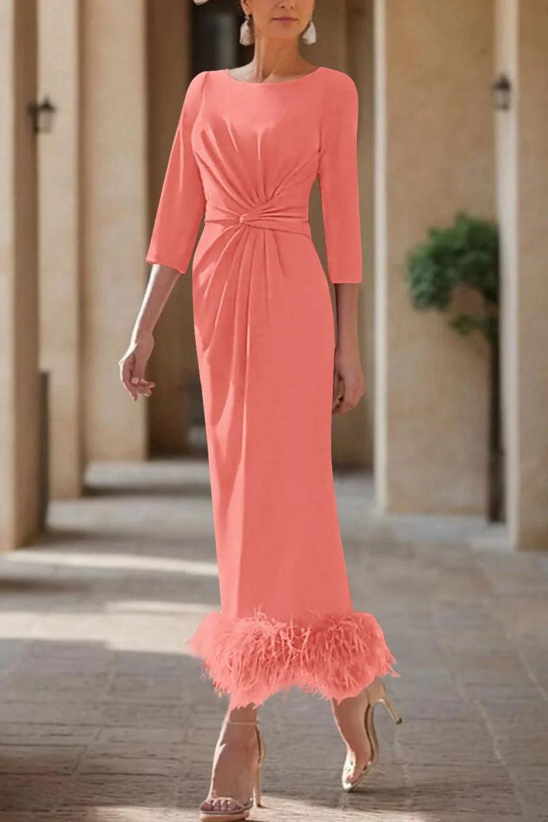 Sheath Column Scoop Neck Ankle Length Feather Mother Dresses CM0378