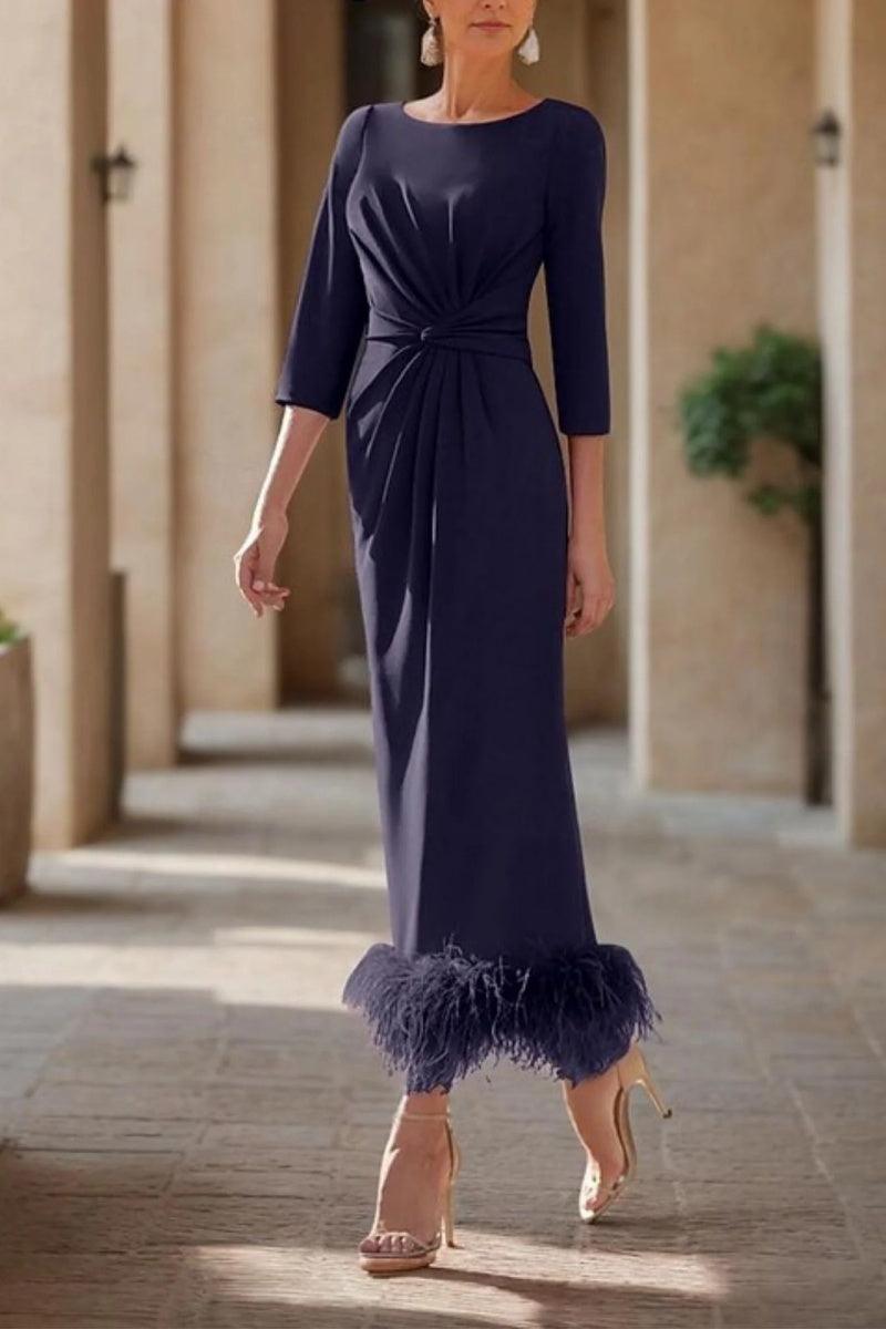 Sheath Column Scoop Neck Ankle Length Feather Mother Dresses CM0378 - COCOMELODY