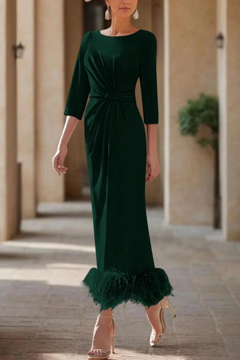 Sheath Column Scoop Neck Ankle Length Feather Mother Dresses CM0378 - COCOMELODY