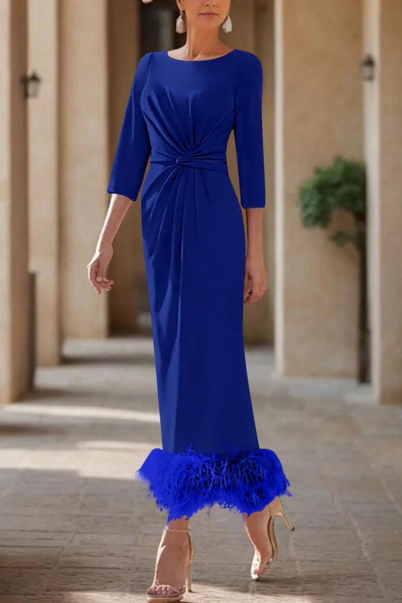 Sheath Column Scoop Neck Ankle Length Feather Mother Dresses CM0378 - COCOMELODY
