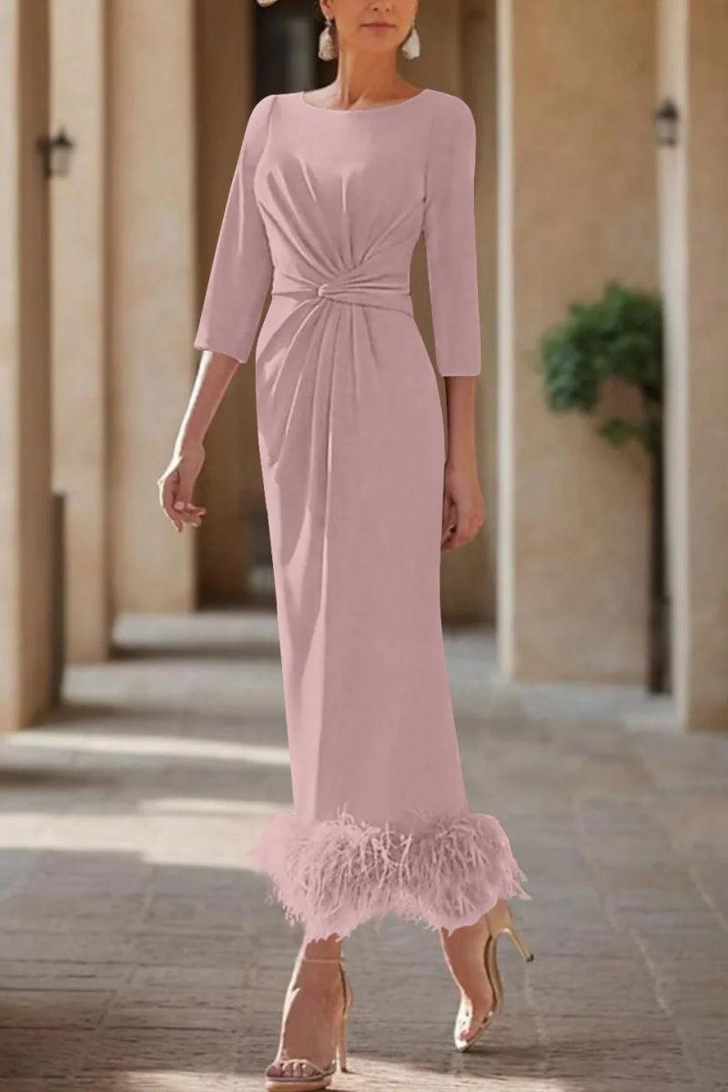Sheath Column Scoop Neck Ankle Length Feather Mother Dresses CM0378 - COCOMELODY