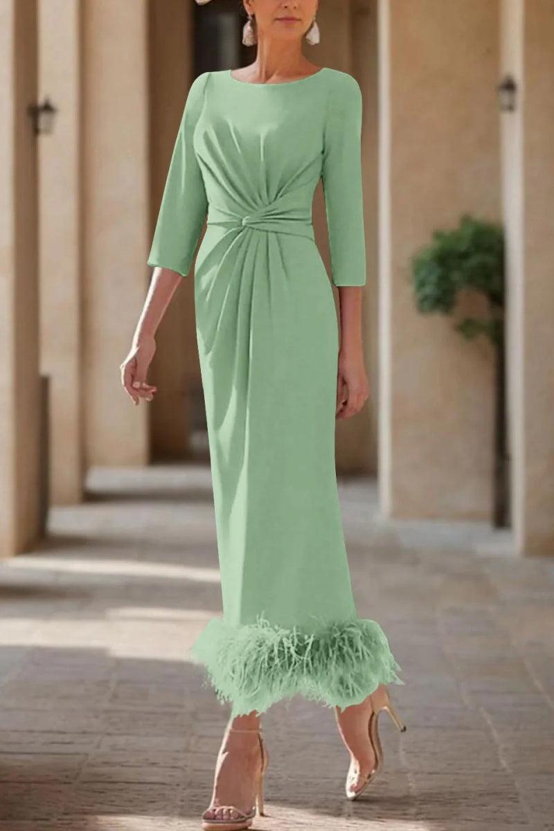 Sheath Column Scoop Neck Ankle Length Feather Mother Dresses CM0378