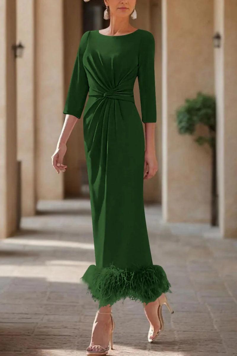 Sheath Column Scoop Neck Ankle Length Feather Mother Dresses CM0378 - COCOMELODY