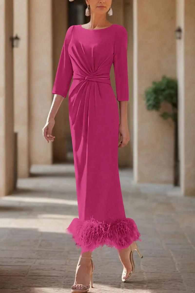 Sheath Column Scoop Neck Ankle Length Feather Mother Dresses CM0378