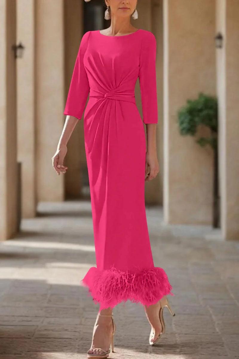 Sheath Column Scoop Neck Ankle Length Feather Mother Dresses CM0378