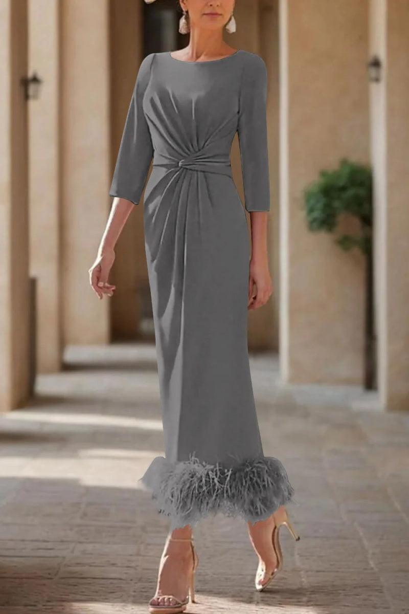 Sheath Column Scoop Neck Ankle Length Feather Mother Dresses CM0378 - COCOMELODY