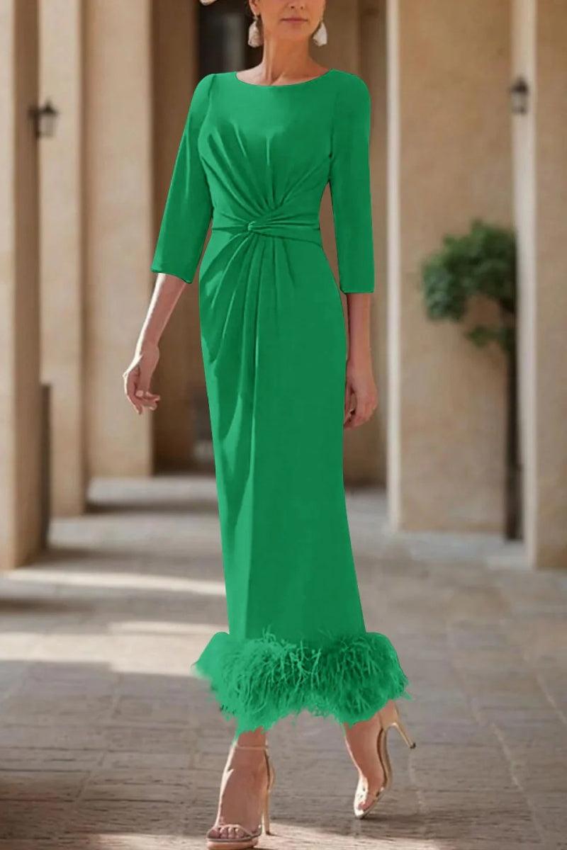 Sheath Column Scoop Neck Ankle Length Feather Mother Dresses CM0378 - COCOMELODY