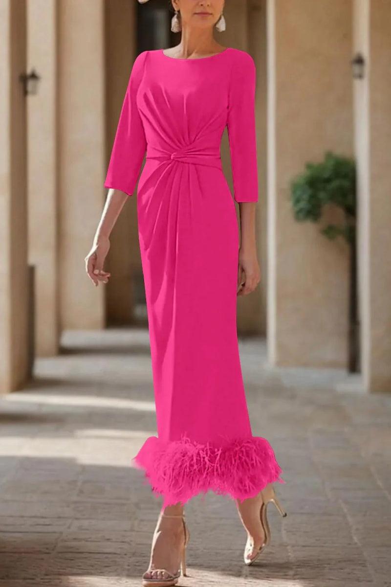 Sheath Column Scoop Neck Ankle Length Feather Mother Dresses CM0378 - COCOMELODY