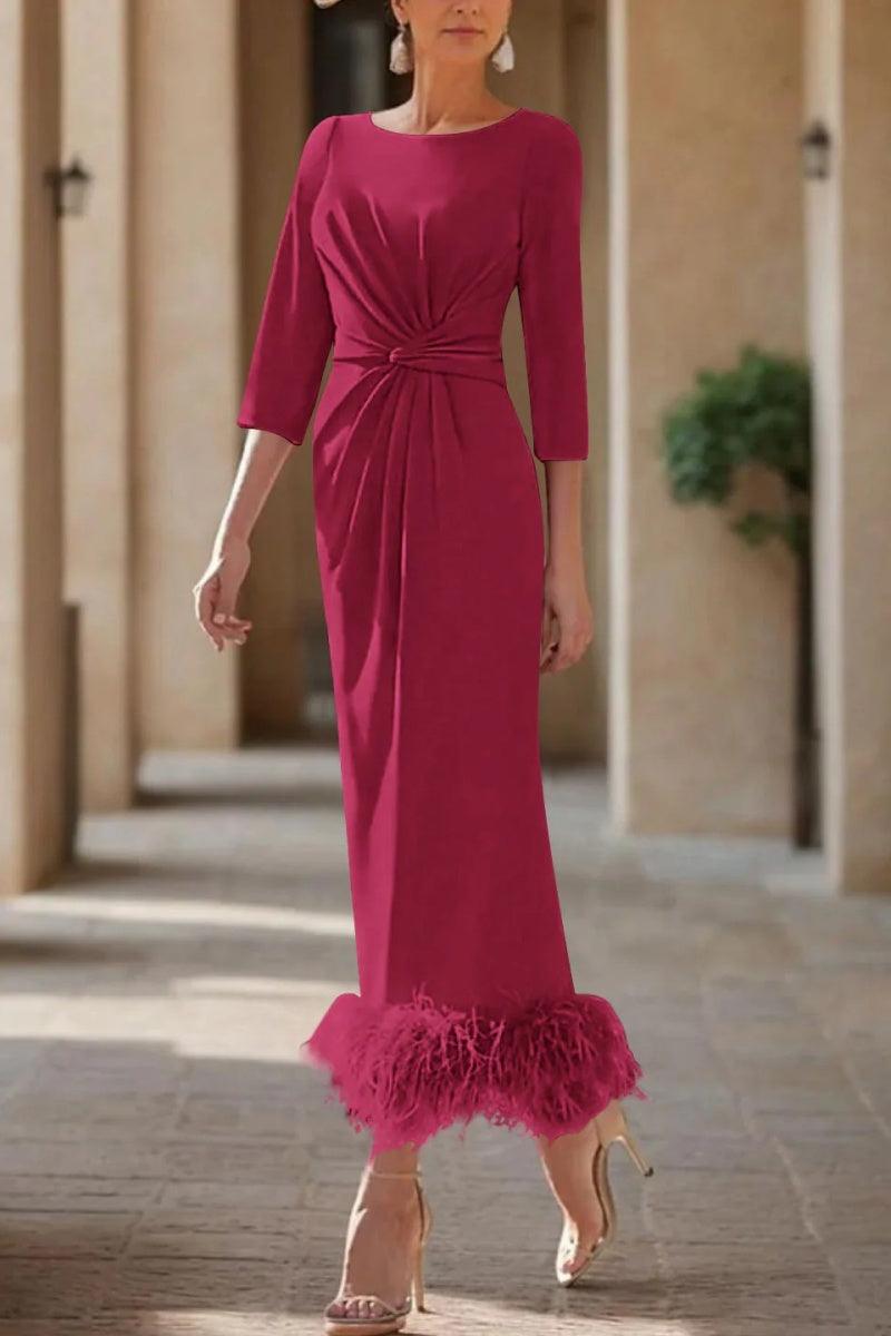 Sheath Column Scoop Neck Ankle Length Feather Mother Dresses CM0378 - COCOMELODY