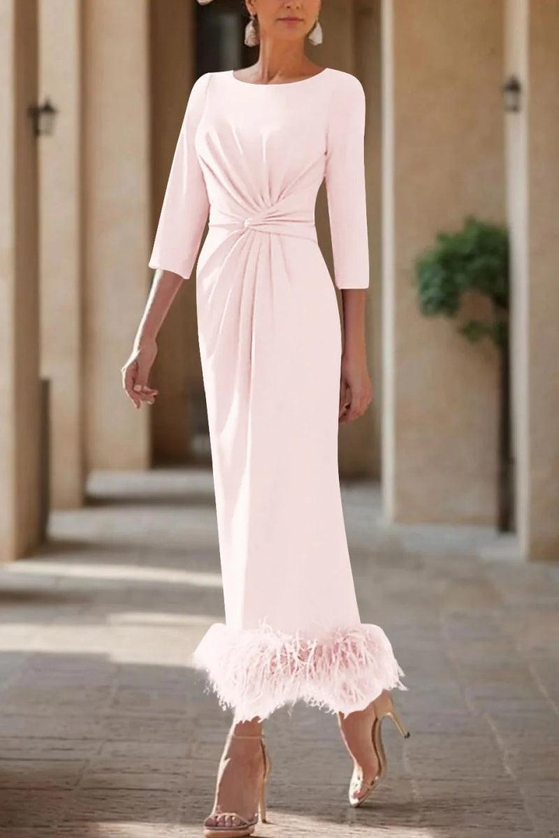 Sheath Column Scoop Neck Ankle Length Feather Mother Dresses CM0378 - COCOMELODY