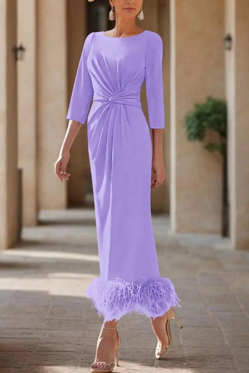 Sheath Column Scoop Neck Ankle Length Feather Mother Dresses CM0378