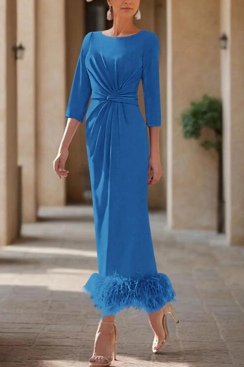 Sheath Column Scoop Neck Ankle Length Feather Mother Dresses CM0378 - COCOMELODY