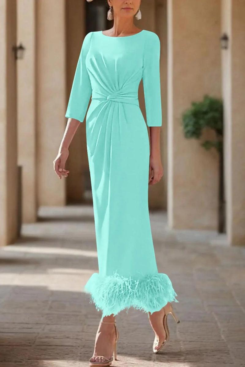 Sheath Column Scoop Neck Ankle Length Feather Mother Dresses CM0378
