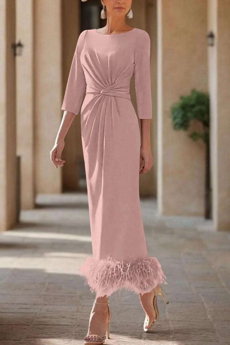 Sheath Column Scoop Neck Ankle Length Feather Mother Dresses CM0378