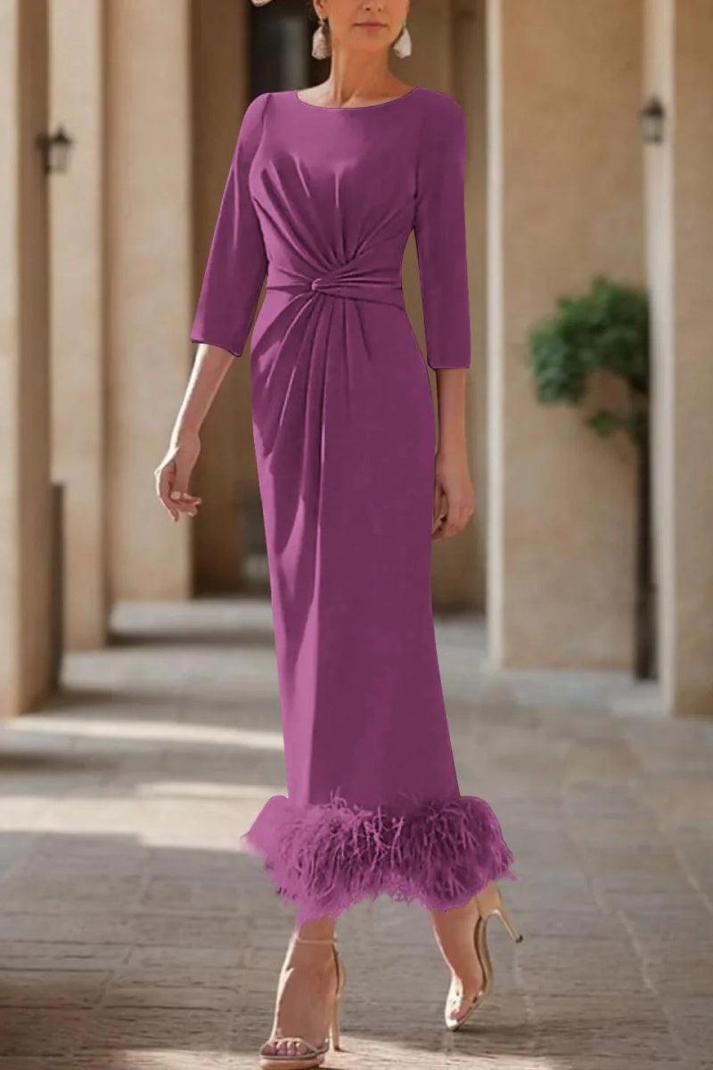 Sheath Column Scoop Neck Ankle Length Feather Mother Dresses CM0378 - COCOMELODY