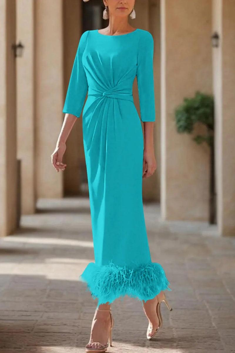 Sheath Column Scoop Neck Ankle Length Feather Mother Dresses CM0378 - COCOMELODY