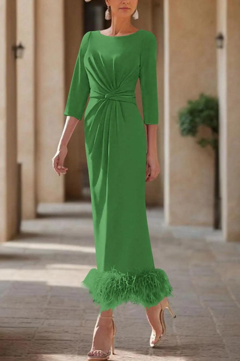 Sheath Column Scoop Neck Ankle Length Feather Mother Dresses CM0378 - COCOMELODY
